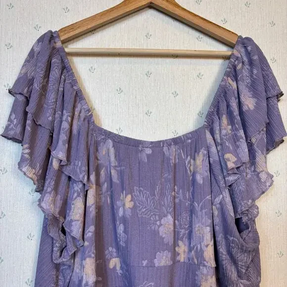 Torrid Double Flutter Sleeve Romper size 4X Floral Gauze Knit Whimsical Spring - Picture 6 of 13